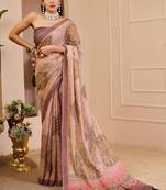 Beige cotton blend floral print saree with blouse