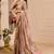 Beige cotton blend floral print saree with blouse