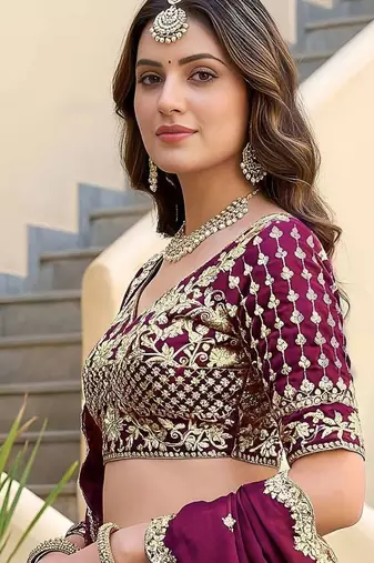 Wine Color Smart Bridesmaid Rangoli Silk Lehenga Choli For Trendy Wedding Looks