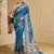 Blue cotton blend floral print saree with blouse
