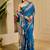 Blue cotton blend floral print saree with blouse