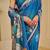 Blue cotton blend floral print saree with blouse