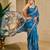 Blue cotton blend floral print saree with blouse