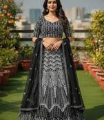 Black Color Faux Georgette Fabric Sequins Embroidered Partywear Lehenga Choli For Girls Wedding Looks