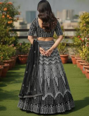 Black Color Faux Georgette Fabric Sequins Embroidered Partywear Lehenga Choli For Girls Wedding Looks 2