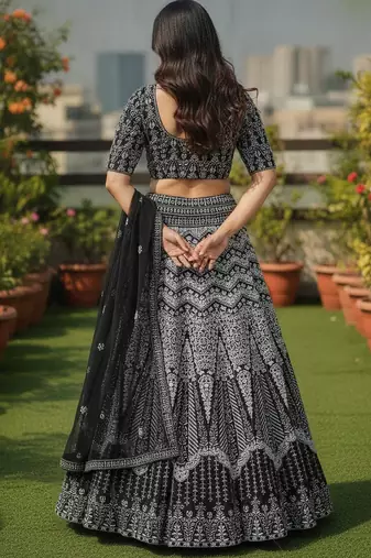Black Color Faux Georgette Fabric Sequins Embroidered Partywear Lehenga Choli For Girls Wedding Looks