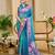 Blue cotton blend floral print saree with blouse