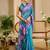 Blue cotton blend floral print saree with blouse