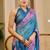 Blue cotton blend floral print saree with blouse