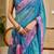 Blue cotton blend floral print saree with blouse