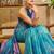 Blue cotton blend floral print saree with blouse