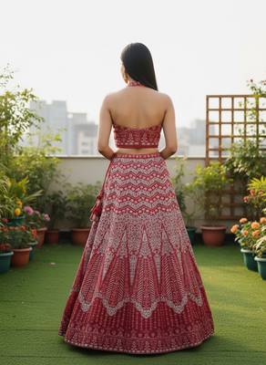 Red Color Faux Georgette Fabric Sequins Embroidered Partywear Lehenga Choli For Girls Wedding Looks 2
