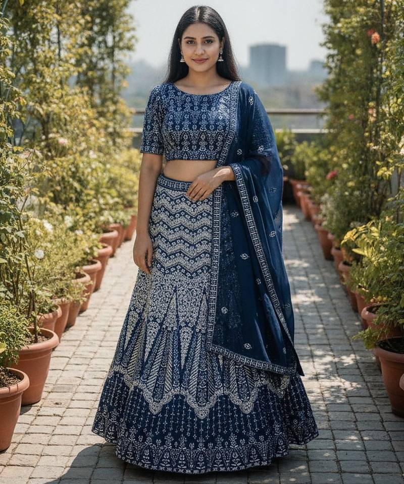 Teal Color Faux Georgette Fabric Sequins Embroidered Partywear Lehenga Choli For Girls Wedding Looks