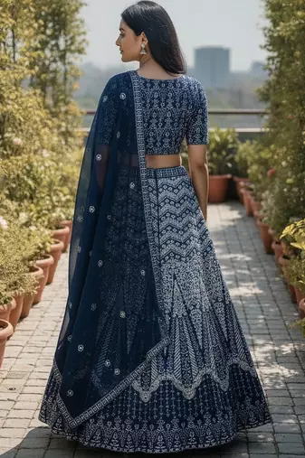 Teal Color Faux Georgette Fabric Sequins Embroidered Partywear Lehenga Choli For Girls Wedding Looks