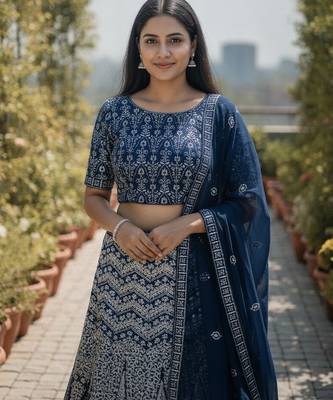 Teal Color Faux Georgette Fabric Sequins Embroidered Partywear Lehenga Choli For Girls Wedding Looks 3