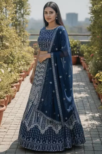Teal Color Faux Georgette Fabric Sequins Embroidered Partywear Lehenga Choli For Girls Wedding Looks