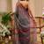 Grey cotton blend geometric print saree with blouse