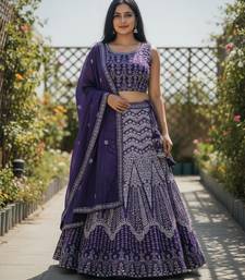 Violet Color Faux Georgette Fabric Sequins Embroidered Partywear Lehenga Choli For Girls Wedding Looks