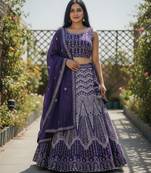 Violet Color Faux Georgette Fabric Sequins Embroidered Partywear Lehenga Choli For Girls Wedding Looks