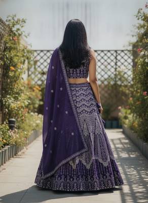 Violet Color Faux Georgette Fabric Sequins Embroidered Partywear Lehenga Choli For Girls Wedding Looks 2
