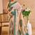 Beige cotton blend geometric print saree with blouse