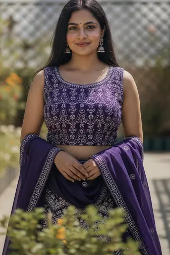 Violet Color Faux Georgette Fabric Sequins Embroidered Partywear Lehenga Choli For Girls Wedding Looks