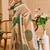 Beige cotton blend geometric print saree with blouse