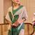 Beige cotton blend geometric print saree with blouse