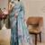 Sea green cotton blend floral print saree with blouse