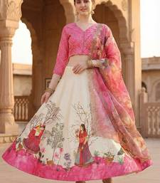 Pink Color Satin Silk Fabric Designer Digital Printed Fancy Ethnic Partywear Lehenga