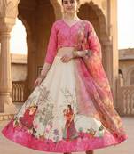 Pink Color Satin Silk Fabric Designer Digital Printed Fancy Ethnic Partywear Lehenga