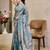 Sea green cotton blend floral print saree with blouse