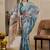 Sea green cotton blend floral print saree with blouse