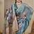 Sea green cotton blend floral print saree with blouse