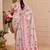 Light pink cotton blend floral print saree with blouse
