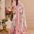 Light pink cotton blend floral print saree with blouse