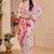 Light pink cotton blend floral print saree with blouse