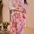 Light pink cotton blend floral print saree with blouse