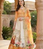 Yellow Color Satin Silk Fabric Designer Digital Printed Fancy Ethnic Partywear Lehenga