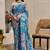 Blue cotton blend floral print saree with blouse