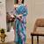Blue cotton blend floral print saree with blouse