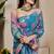 Blue cotton blend floral print saree with blouse