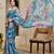 Blue cotton blend floral print saree with blouse