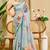 Sky blue cotton blend floral print saree with blouse