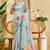 Sky blue cotton blend floral print saree with blouse