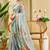Sky blue cotton blend floral print saree with blouse