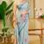 Sky blue cotton blend floral print saree with blouse