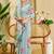 Sky blue cotton blend floral print saree with blouse
