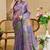 Purple cotton blend floral print saree with blouse