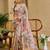 Beige cotton blend floral print saree with blouse